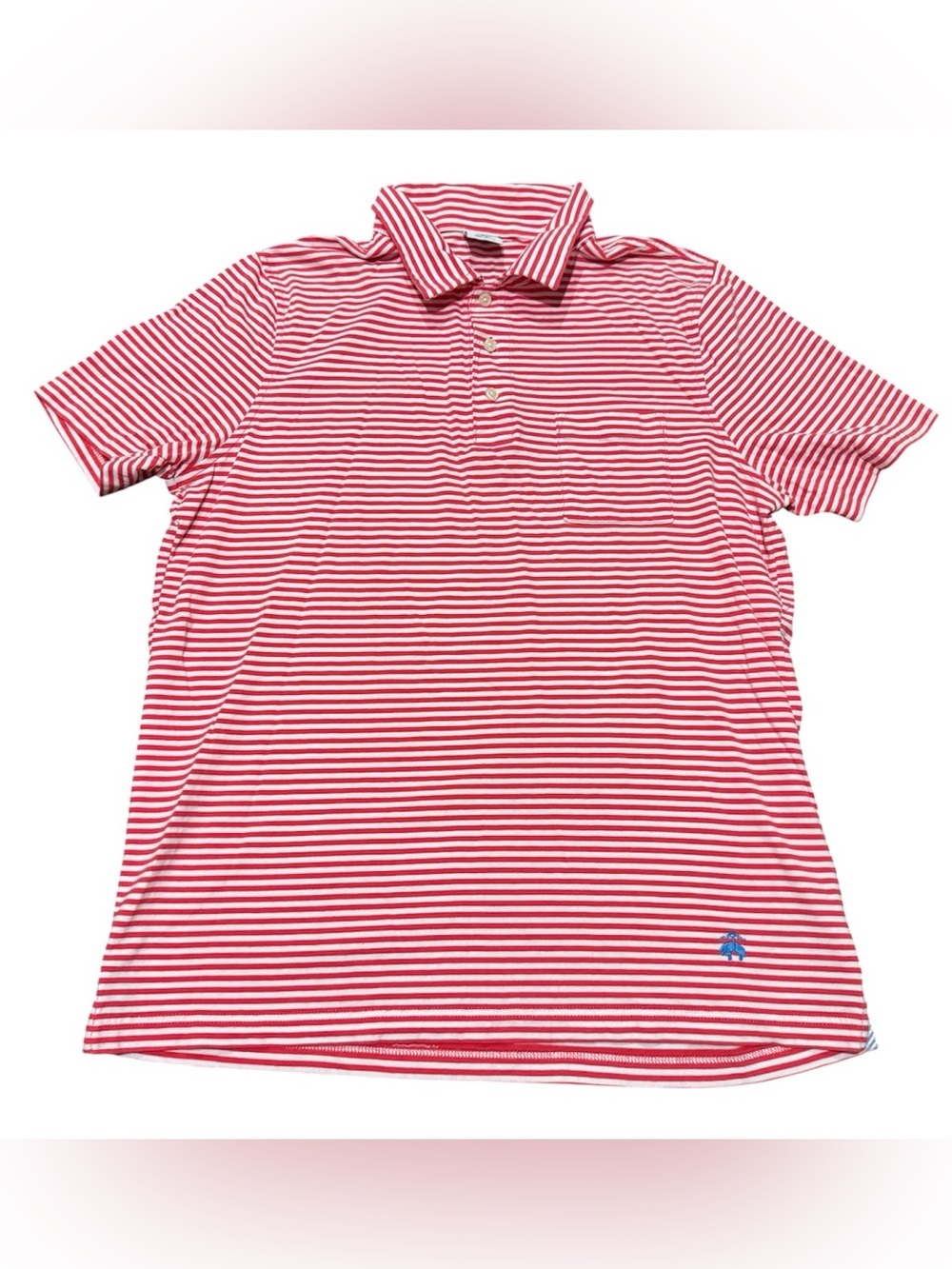 Brooks Brothers Red & White Striped 100% Cotton Short Sleeve Polo Size Large